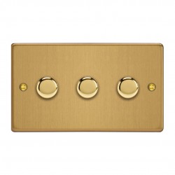 Varilight JDEDP303.BB Brushed Brass 3-Gang 2-Way V-Pro Push On/Off Rotary LED Dimmer 3 x 0-120W (Twin Plate)