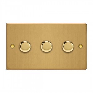 Varilight JDEDP303.BB Brushed Brass 3-Gang 2-Way V-Pro Push On/Off Rotary LED Dimmer 3 x 0-120W (Twin Plate)