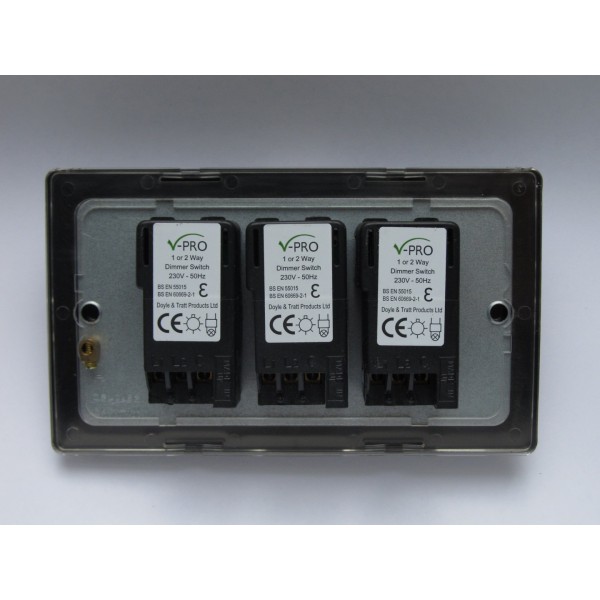 Varilight JDEDP303.BB Brushed Brass 3-Gang 2-Way V-Pro Push On/Off Rotary LED Dimmer 3 x 0-120W (Twin Plate)