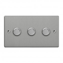 Varilight JDEDP303.BS Brushed Steel 3-Gang 2-Way V-Pro Push On/Off Rotary LED Dimmer 3 x 0-120W (Twin Plate)