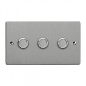 Varilight JDEDP303.BS Brushed Steel 3-Gang 2-Way V-Pro Push On/Off Rotary LED Dimmer 3 x 0-120W (Twin Plate)