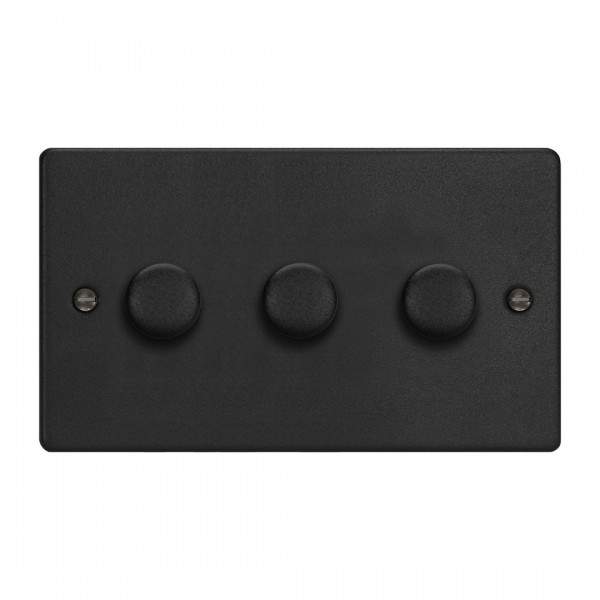 Varilight JDEDP303.MB Matt Black 3-Gang 2-Way V-Pro Push On/Off Rotary LED Dimmer 3 x 0-120W (Twin Plate)