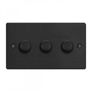 Varilight JDEDP303.MB Matt Black 3-Gang 2-Way V-Pro Push On/Off Rotary LED Dimmer 3 x 0-120W (Twin Plate)