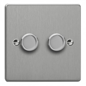 Varilight JDEP252.BS Brushed Steel 2-Gang 2-Way V-Pro Push On/Off Rotary LED Dimmer 2 x 0-120W