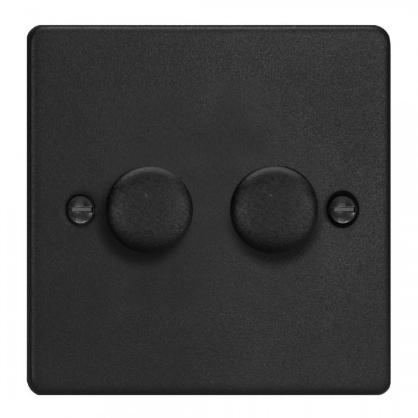 Varilight JDEP252.MB Matt Black 2-Gang 2-Way V-Pro Push On/Off Rotary LED Dimmer 2 x 0-120W