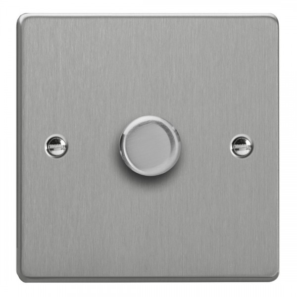 Varilight JDEP401.BS Brushed Steel 1-Gang 2-Way V-Pro Push On/Off Rotary LED Dimmer 1 x 0-120W