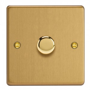 Varilight KDEP101.BB Brushed Brass 1-Gang 2-Way V-Com Push On/Off Rotary LED Dimmer 1 x 0-100W