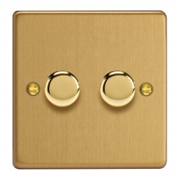 Varilight KDEP102.BB Brushed Brass 2-Gang 2-Way V-Com Push On/Off Rotary LED Dimmer 2 x 0-100W