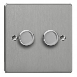 Varilight KDEP102.BS Brushed Steel 2-Gang 2-Way V-Com Push On/Off Rotary LED Dimmer 2 x 0-100W