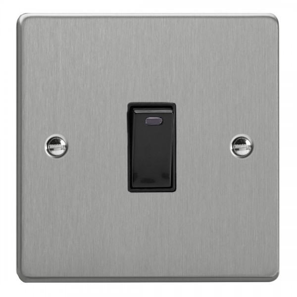 Varilight XDE20NB.BS Brushed Steel 1-Gang 20A Double Pole Rocker Switch with Neon Indicator Light