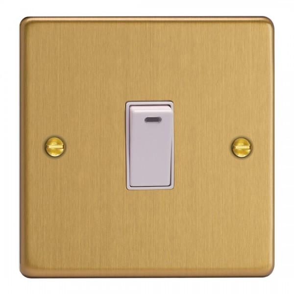 Varilight XDE20NW.BB Brushed Brass 1-Gang 20A Double Pole Rocker Switch with Neon Indicator Light