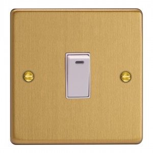 Varilight XDE20NW.BB Brushed Brass 1-Gang 20A Double Pole Rocker Switch with Neon Indicator Light