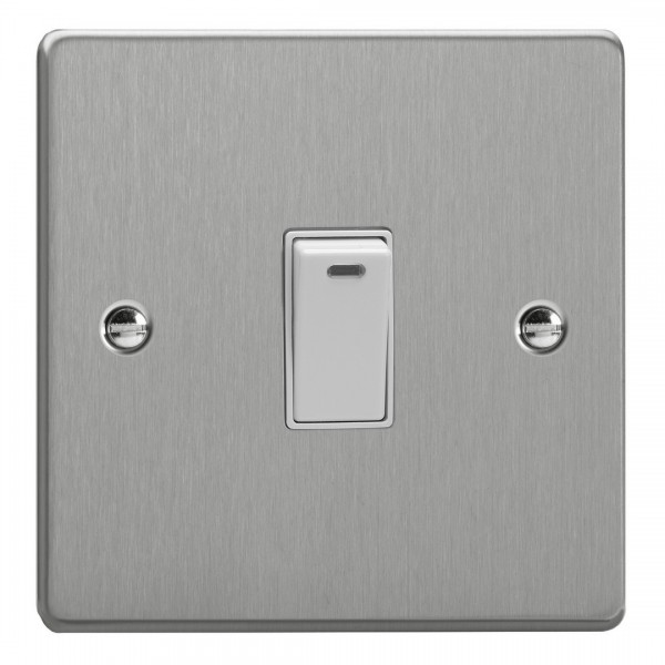 Varilight XDE20NW.BS Brushed Steel 1-Gang 20A Double Pole Rocker Switch with Neon Indicator Light