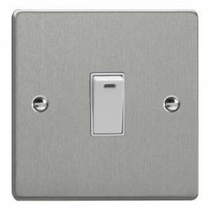 Varilight XDE20NW.BS Brushed Steel 1-Gang 20A Double Pole Rocker Switch with Neon Indicator Light