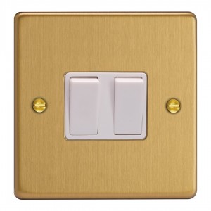 Varilight XDE2W.BB Brushed Brass 2-Gang 10A 1- or 2-Way Rocker Switch