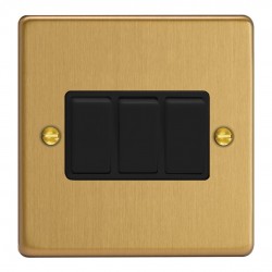Varilight XDE3B.BB Brushed Brass 3-Gang 10A 1- or 2-Way Rocker Switch