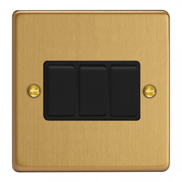 Varilight XDE3B.BB Brushed Brass 3-Gang 10A 1- or 2-Way Rocker Switch