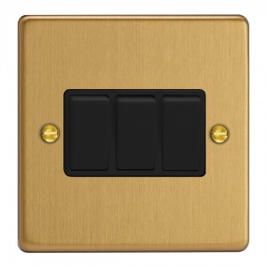Varilight XDE3B.BB Brushed Brass 3-Gang 10A 1- or 2-Way Rocker Switch