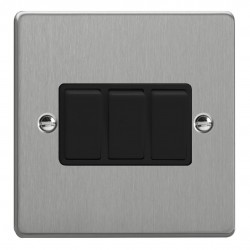 Varilight XDE3B.BS Brushed Steel 3-Gang 10A 1- or 2-Way Rocker Switch