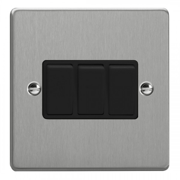 Varilight XDE3B.BS Brushed Steel 3-Gang 10A 1- or 2-Way Rocker Switch