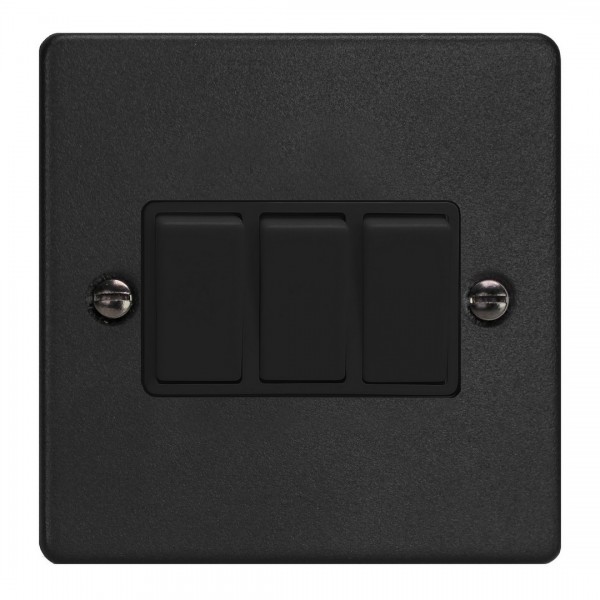Varilight XDE3B.MB Matt Black 3-Gang 10A 1- or 2-Way Rocker Switch
