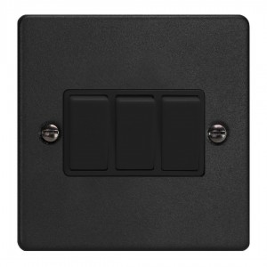 Varilight XDE3B.MB Matt Black 3-Gang 10A 1- or 2-Way Rocker Switch