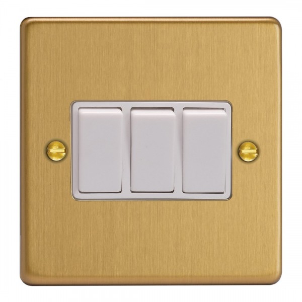 Varilight XDE3W.BB Brushed Brass 3-Gang 10A 1- or 2-Way Rocker Switch
