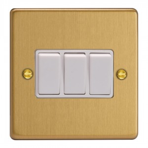 Varilight XDE3W.BB Brushed Brass 3-Gang 10A 1- or 2-Way Rocker Switch
