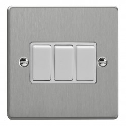 Varilight XDE3W.BS Brushed Steel 3-Gang 10A 1- or 2-Way Rocker Switch