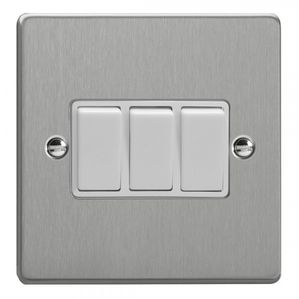 Varilight XDE3W.BS Brushed Steel 3-Gang 10A 1- or 2-Way Rocker Switch