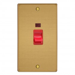 Varilight XDE45N.BB Brushed Brass 45A Cooker Switch with Neon (Vertical Twin Plate/ Red Rocker)