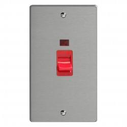 Varilight XDE45N.BS Brushed Steel 45A Cooker Switch with Neon (Vertical Twin Plate/ Red Rocker)