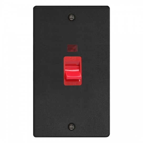Varilight XDE45N.MB Matt Black 45A Cooker Switch with Neon (Vertical Twin Plate/ Red Rocker)