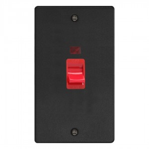 Varilight XDE45N.MB Matt Black 45A Cooker Switch with Neon (Vertical Twin Plate/ Red Rocker)