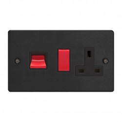 Varilight XDE45PB.MB Matt Black 45A Cooker Panel with 13A Double Pole Switched Socket Outlet (Red Rocker)