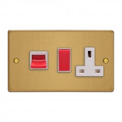 Varilight XDE45PW.BB Brushed Brass 45A Cooker Panel with 13A Double Pole Switched Socket Outlet (Red Rocker)