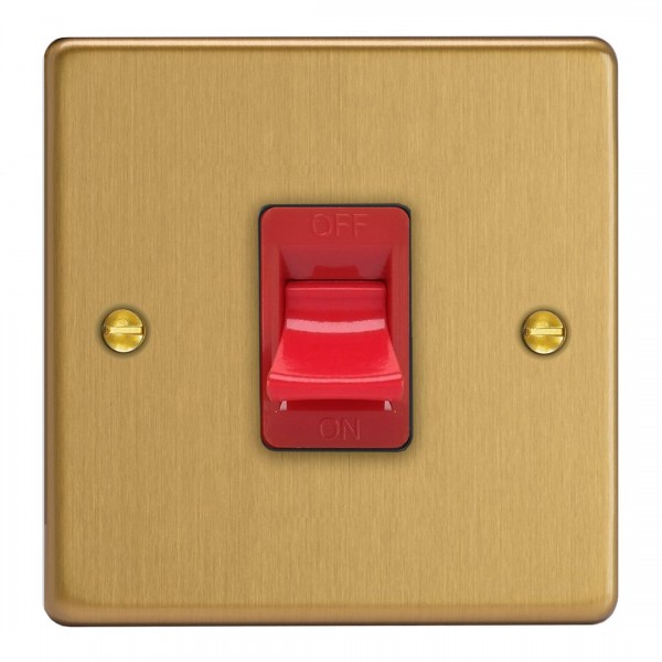 Varilight XDE45S.BB Brushed Brass 45A Cooker Switch (Single Plate/ Red Rocker)