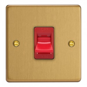 Varilight XDE45S.BB Brushed Brass 45A Cooker Switch (Single Plate/ Red Rocker)