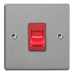 Varilight XDE45S.BS Brushed Steel 45A Cooker Switch (Single Plate/ Red Rocker)