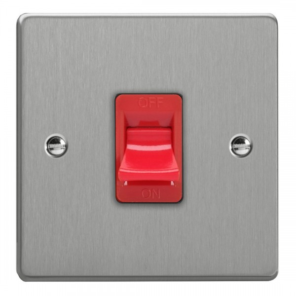 Varilight XDE45S.BS Brushed Steel 45A Cooker Switch (Single Plate/ Red Rocker)