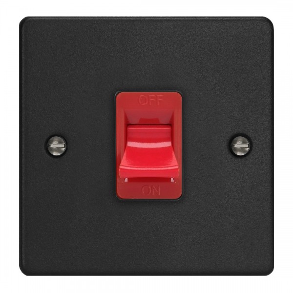 Varilight XDE45S.MB Matt Black 45A Cooker Switch (Single Plate/ Red Rocker)