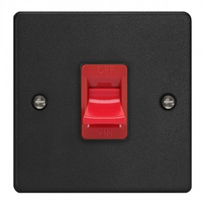 Varilight XDE45S.MB Matt Black 45A Cooker Switch (Single Plate/ Red Rocker)