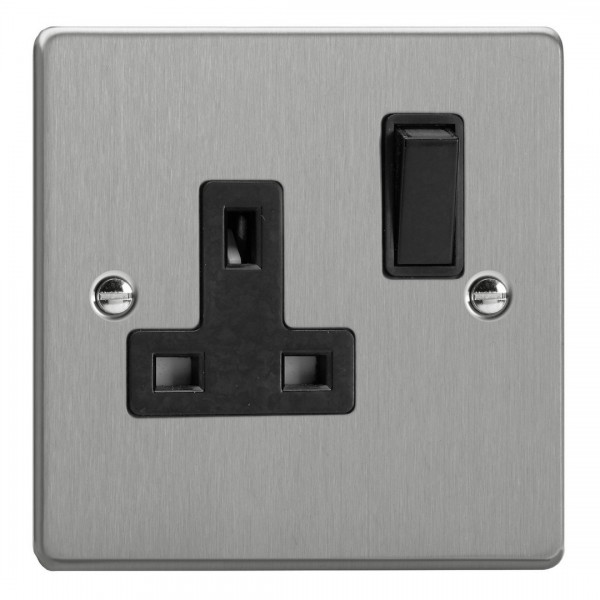 Varilight XDE4B.BS Brushed Steel 1-Gang 13A Double Pole Switched Socket