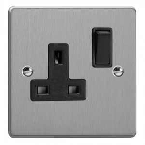Varilight XDE4B.BS Brushed Steel 1-Gang 13A Double Pole Switched Socket