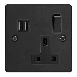 Varilight XDE4U2SB.MB Matt Black 1-Gang 13A Switched Socket with 2 x 17W Shared USB A Charging Ports