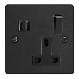 Varilight XDE4U2SB.MB Matt Black 1-Gang 13A Switched Socket with 2 x 17W Shared USB A Charging Ports