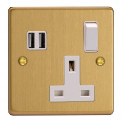 Varilight XDE4U2SW.BB Brushed Brass 1-Gang 13A Switched Socket with 2 x 17W Shared USB A Charging Ports