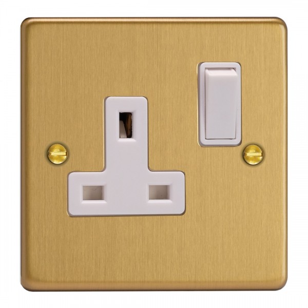 Varilight XDE4W.BB Brushed Brass 1-Gang 13A Double Pole Switched Socket