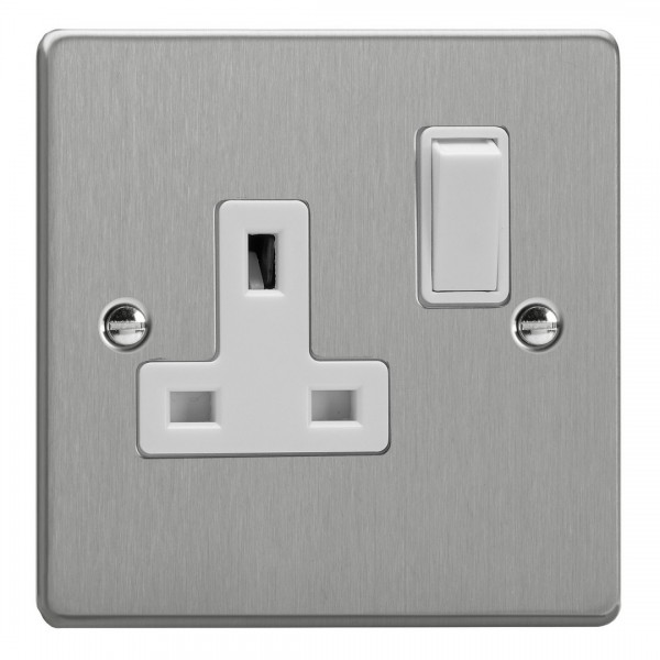 Varilight XDE4W.BS Brushed Steel 1-Gang 13A Double Pole Switched Socket