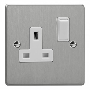 Varilight XDE4W.BS Brushed Steel 1-Gang 13A Double Pole Switched Socket